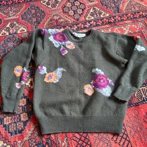 JH Collectibles Vintage Wool Dark Green Floral Sweater